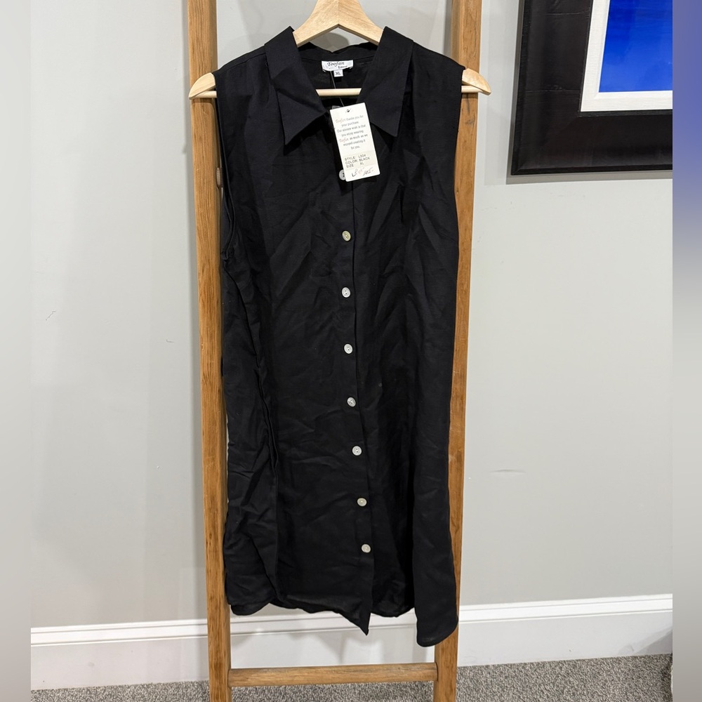 Black Toofan Linen Sleeveless Button-Up Shirt